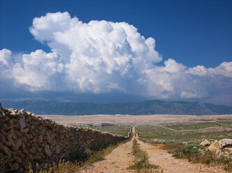 Kroatien, Kvarner-Golf, Insel Pag, Karstlandschaft, Steinmauer - WWF04808