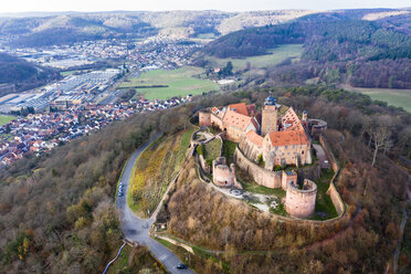 Germany, Hesse, Odenwaldkreis, Breuberg, Aerial view of Breuberg Castle - AMF06669