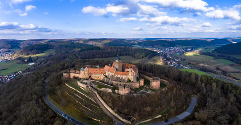 Germany, Hesse, Odenwaldkreis, Breuberg, Aerial view of Breuberg Castle - AMF06671