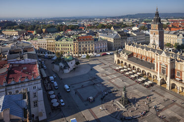 Poland, Krakow, aerial view over the Main Square in the Old Town - ABOF00382