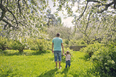 Rear view of father holding daughters hand in Heinola, Finland - FOLF09821