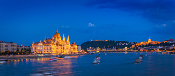 Night view of Parliament building, Gellert Hill, Buda Castle, Budapest, Hungary - CUF46705