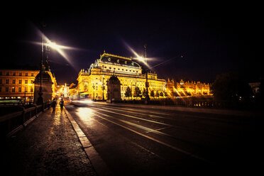 Tram line on road, Charles Bridge, Prague, Czech Republic - CUF46715