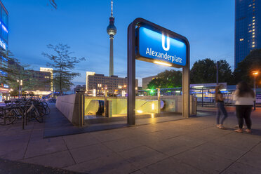 Germany, Berlin, Alexanderplatz, Berlin TV Tower and Underground station Alexanderplatz in the evening - TAMF01113