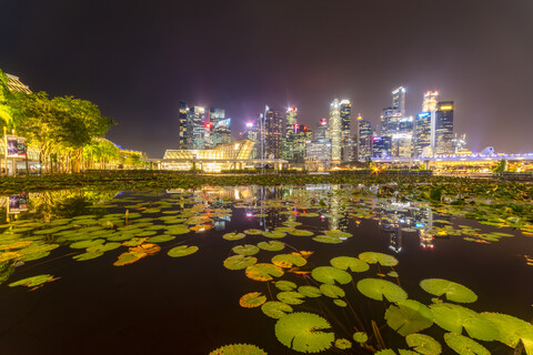 Singapore, Financial district, High rise buildings at night stock photo
