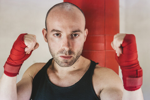 Portrait of boxer in gym stock photo