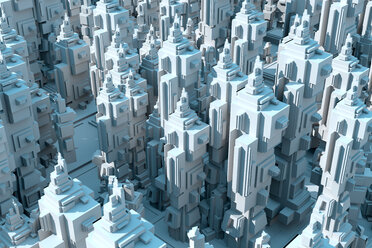 3D gerenderte Illustration, abstraktes konzeptionelles Rendering einer endlosen futuristischen Stadt - SPCF00324