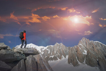 Hiker enjoying scenery, Chamonix-Mont-Blanc, Rhone-Alpes, France - CUF47488