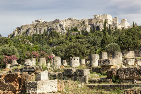 Greece, Athens, view from Ancient Agora to Acropolis stock photo