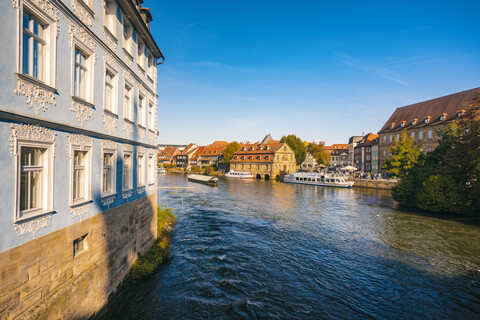 Deutschland, Bayern, Bamberg, Altstadt, Fluss Regnitz, lizenzfreies Stockfoto