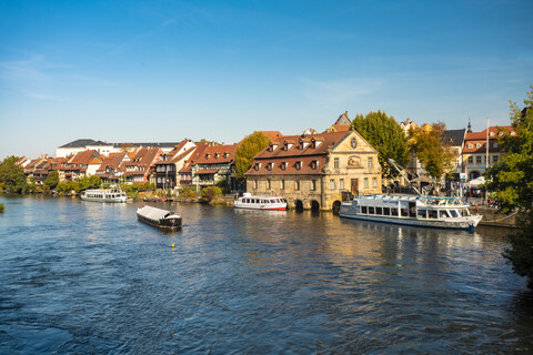 Deutschland, Bayern, Bamberg, Altstadt, Fluss Regnitz, lizenzfreies Stockfoto