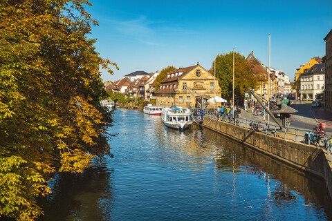 Deutschland, Bayern, Bamberg, Altstadt, Fluss Regnitz, lizenzfreies Stockfoto