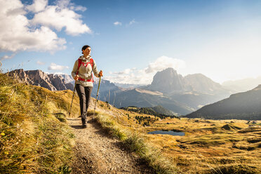 Hiking in Puez-Geisler, around Geislergruppe, Dolomites, Trentino-Alto Adige, Italy - CUF48284
