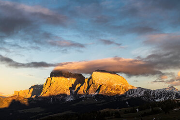 Schlern-Rosengarten on Seiser Alm, Dolomites, Siusi, Trentino-Alto Adige, Italy - CUF48299