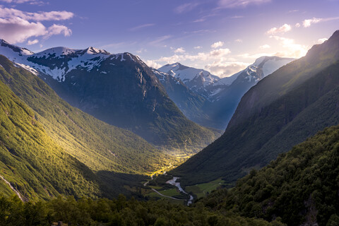 River and mountains in Stryn, Norway stock photo