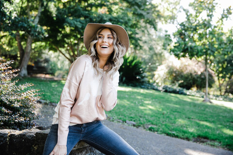 Woman enjoying park, San Rafael, California, US stock photo