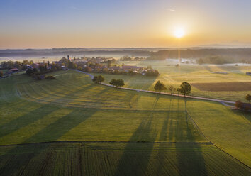 Germany, Bavaria, Lochen near Dietramszell, sunrise, drone view - SIEF08349