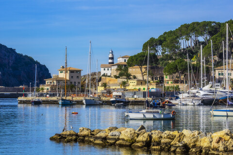 Spanien, Mallorca, Port de Soller, Hafen, lizenzfreies Stockfoto