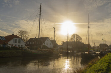 Germany, Lower Saxony, Carolienensiel, Old sailingships on the river - FRF00806