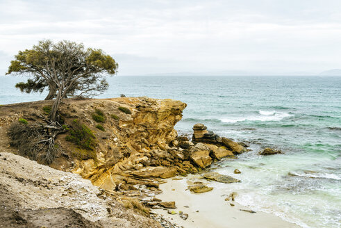 Australien, Tasmanien, Maria Island, Blick auf das Meer von einer Klippe - KIJF02176