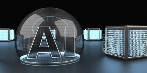 3D rendering, Digital cubic units feeding bubble of AI, artificial intelligence - ALF00737