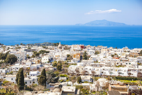 Italy, Campania, Capri, Buildings aginst the sea stock photo