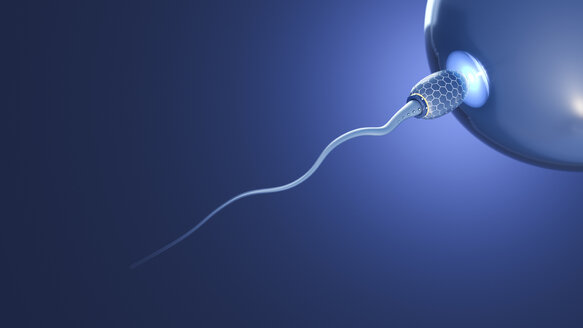 Futuristisches Spermium erreicht Eizelle, 3d Rendering - AHUF00564