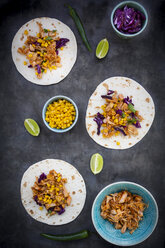 Wraps with marinated jackfruit, maize, red cabbage, coriander, lime and chili - LVF07703