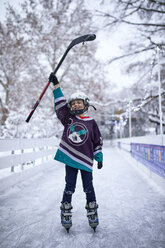 Portrait of a boy in ice hockey gear - ZEDF01865