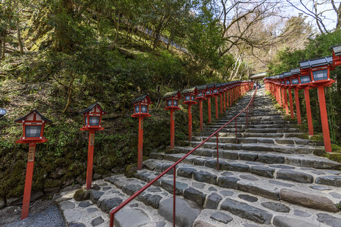 Red lanterns along stone steps near Kyoto, Japan. - MINF10078