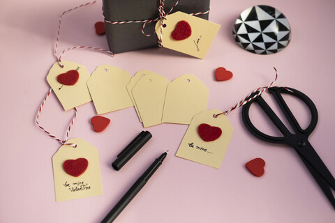 Labelling tags for Valentine gifts stock photo