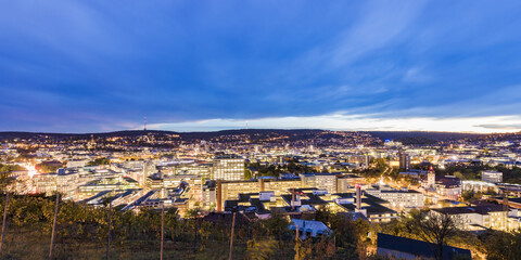 Germany, Stuttgart, cityscape at twilight stock photo