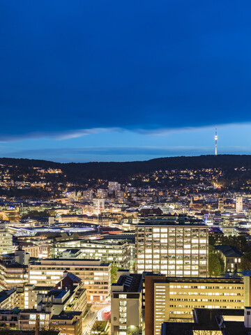 Germany, Stuttgart, cityscape at twilight stock photo