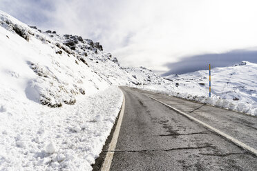 Spain, Andalusia, province of Granada, road in the ski resort of Sierra Nevada in winter - JSMF00799