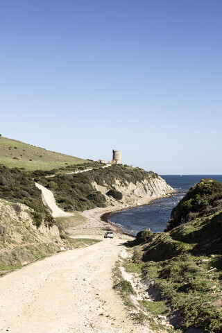 Spain, Tarifa, Parque natural del Estrecho, Torre de Guadalmesi stock photo