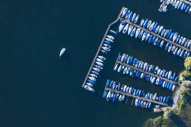 Germany, Bavaria, Chiemgau, Aerial view of Lake Chiemsee, harbour with pleasure crafts - MMAF00799