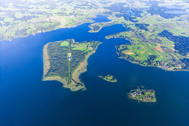 Germany, Bavaria, Chiemgau, Aerial view of Lake Chiemsee, Herrenchiemsee, Krautinsel and Frauenchiemsee - MMAF00804