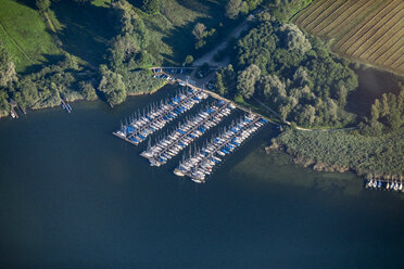 Germany, Bavaria, Chiemgau, Aerial view of Lake Chiemsee, harbour - MMAF00816