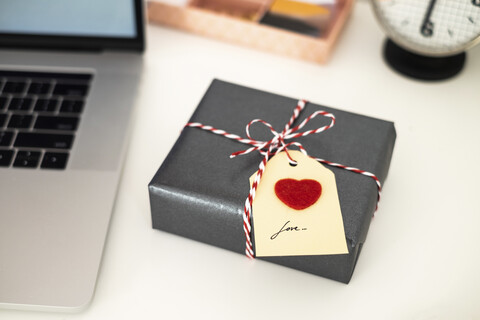 Valentine gift on office desk stock photo