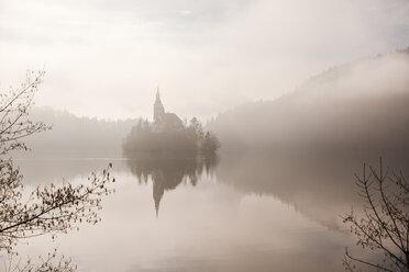 Slowenien, Gorenjska, Bled, Bleder See, Insel Bled mit Kirche Mariä Himmelfahrt - FLMF00129