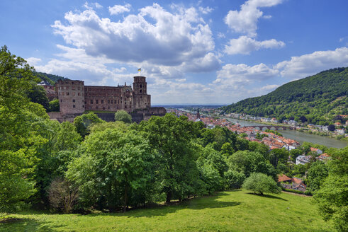 Heidelberger Schloss mit Neckar und Alter Brücke, Baden Württemberg, Deutschland - RUEF02087
