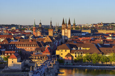 Germany, Bavaria, Franconia, Wurzburg, Historic old town at sunset - RUEF02099