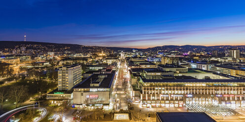 Germany, Stuttgart, shopping mile Koenigstrasse at blue hour - WDF05078