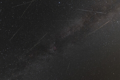 Germany, Hochtaunuskreis, Grosser Feldberg, Perseids meteor shower stock photo