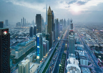 Skyscrapers along Sheikh Zayed Road, Dubai, UAE - CUF48606