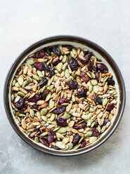 Variety of seeds and dried cranberries in bowl - CUF48725