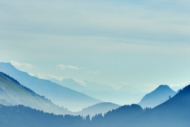 Mist over mountain ranges, Manigod, Rhone-Alpes, France - CUF48919