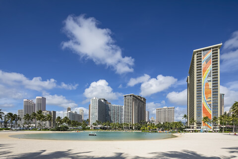 USA, Hawaii, Oahu, Honolulu, Waikiki Beach, Lagune Duke Kahanamoku, lizenzfreies Stockfoto