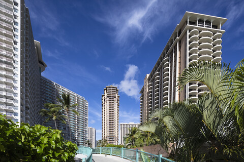 USA, Hawaii, Oahu, Honolulu, Waikiki, Hochhäuser, lizenzfreies Stockfoto