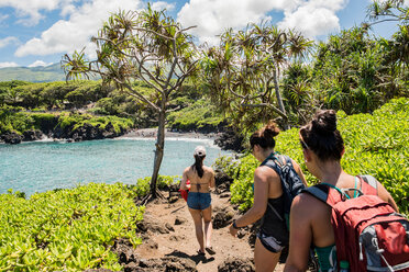 Hikers on hiking trail, Waianapanapa State Park, Maui, Hawaii - ISF20754